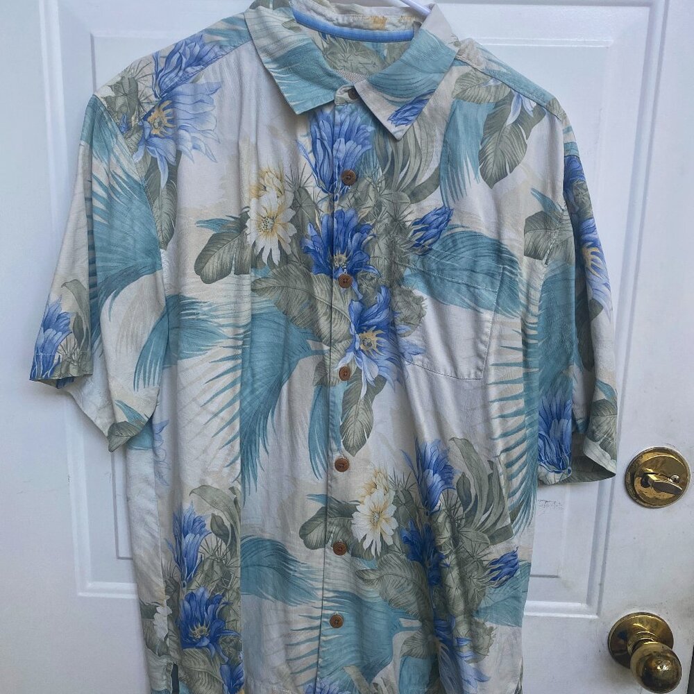 Tommy Bahama Shirt Men’s M Blue Green Floral Tropical Short Sleeve Button Down S